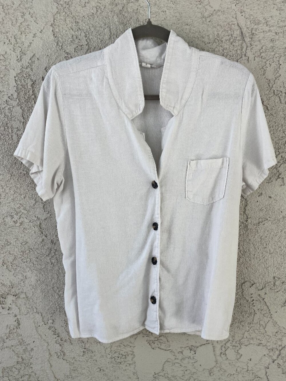 Hang Ten White Linen Blend Boxy Short Sleeve Button Down Shirt